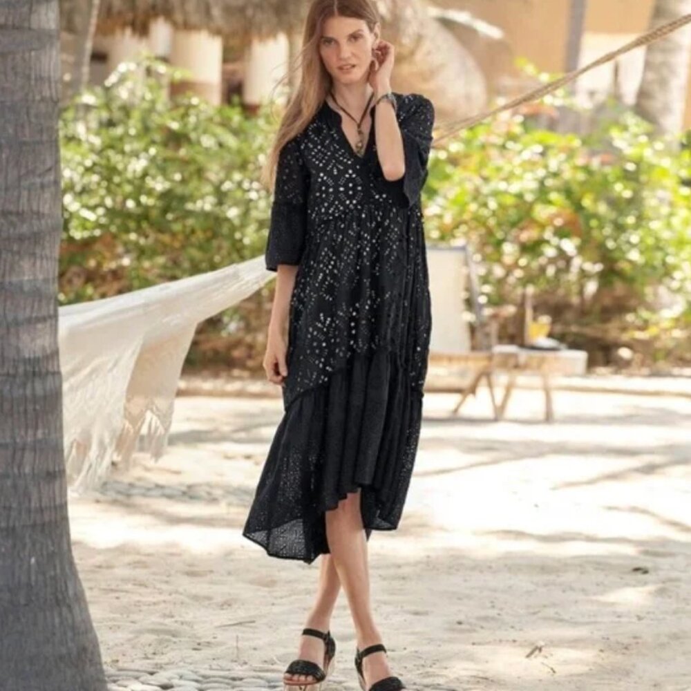 Sundance black cotton eyelet ruffled dress, size L
